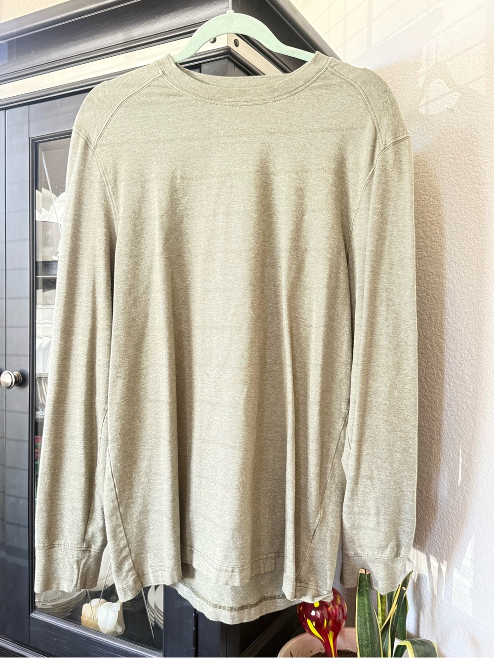 Prana Heather Light Olive Crew Neck Long Sleeve